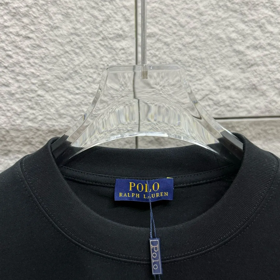 🅿️180 Polo* Ralph Lauren 2025 spring and summer new style Classic pony embroidery Customized double yarn plain cotton fabric Short-sleeved T-shirt Uniform for men and women Color: black white light pink light blue Size: S (90-130 pounds) M (120-150 pounds) L (140-165 pounds) XL (160-180 pounds) XXL (180-210 pounds)
